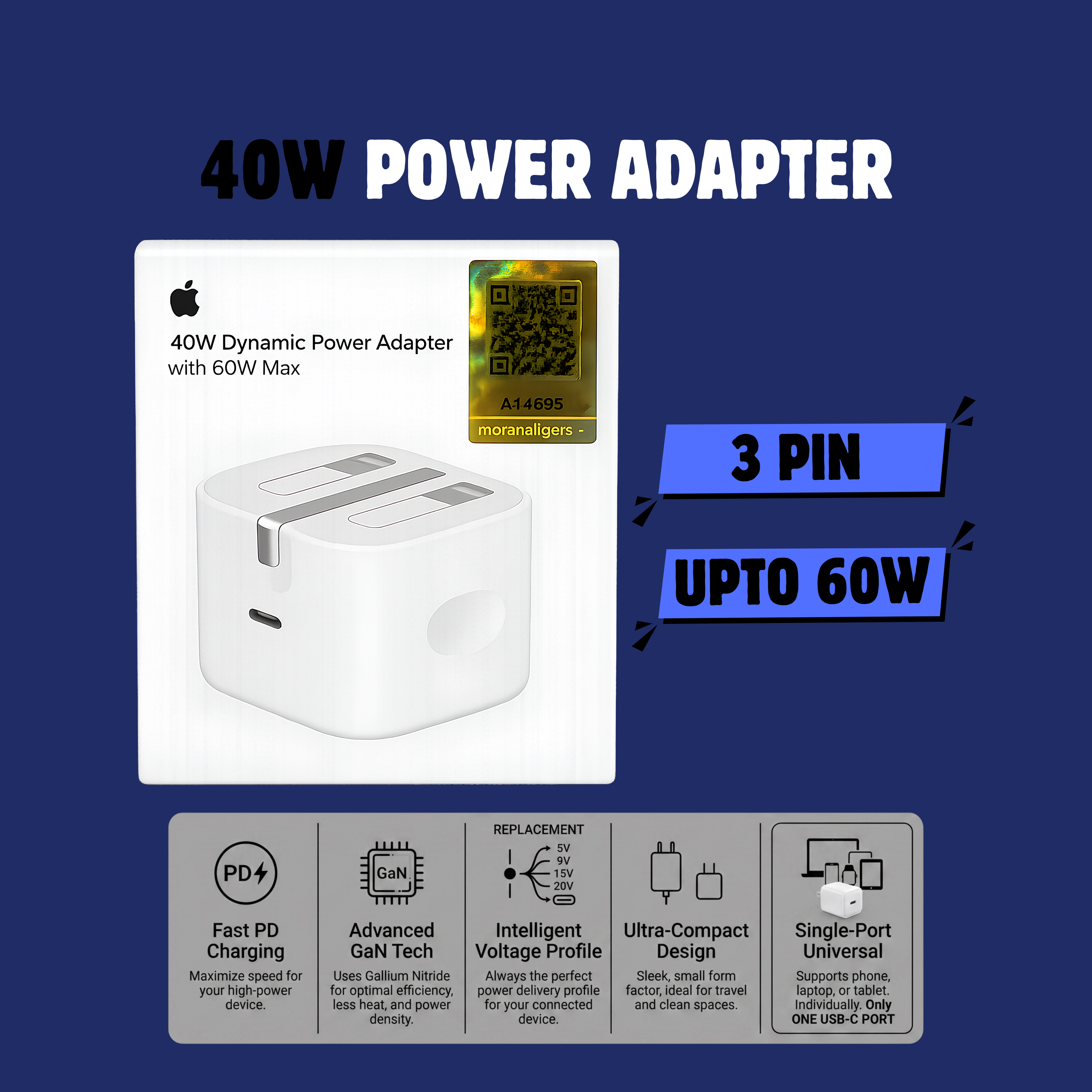 40W APPLE POWER ADAPTER (3 PIN)