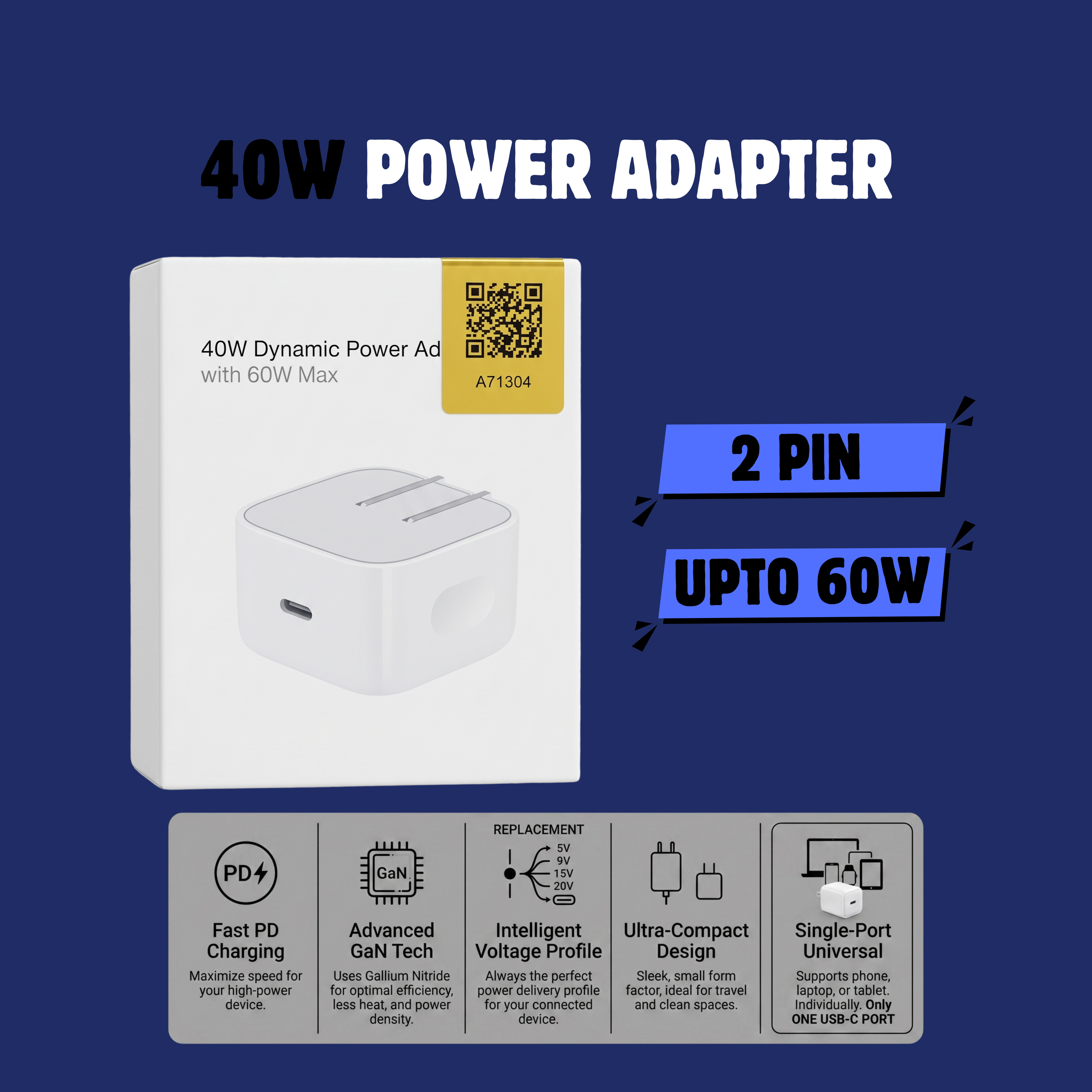40W APPLE POWER ADAPTER (2 PIN)